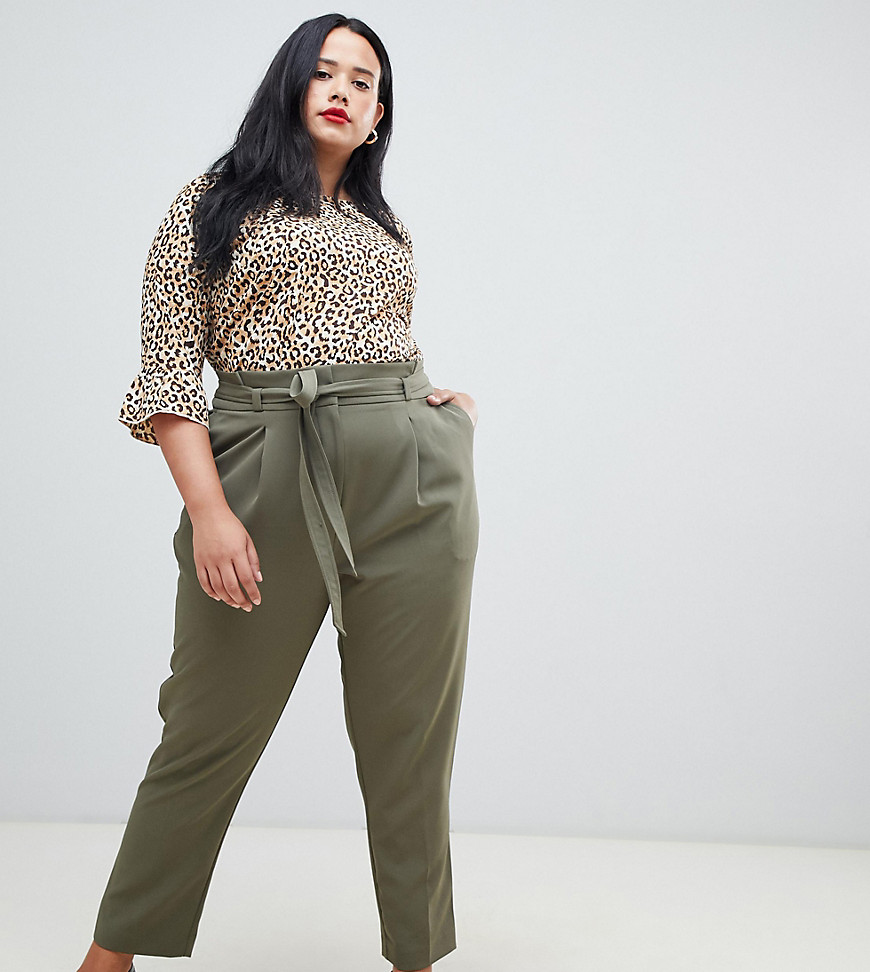 New Look Curve paper bag trousers in green
