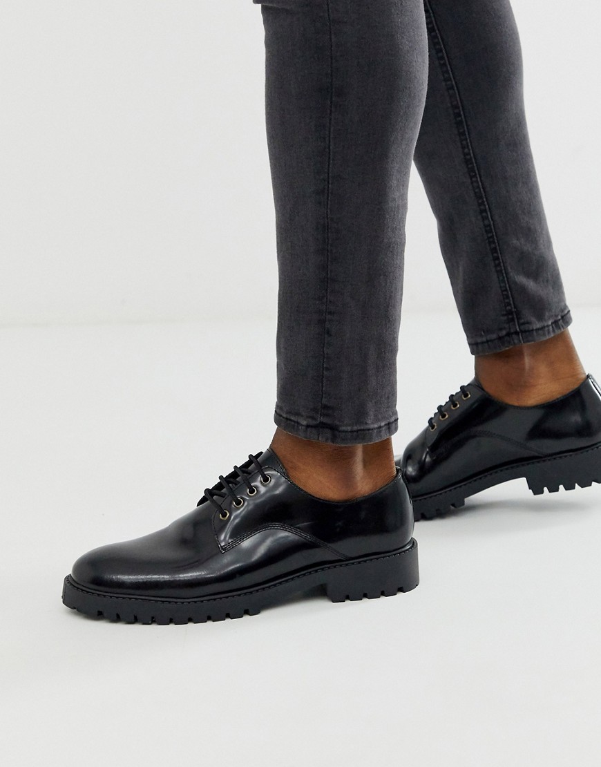 Office chunky lace up shoe in high shine black
