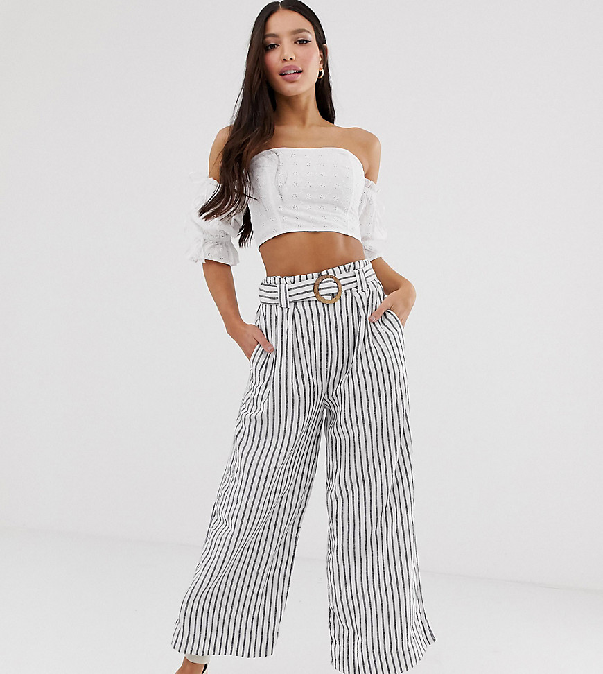 New Look Tall stripe linen crop trouser in cream pattern