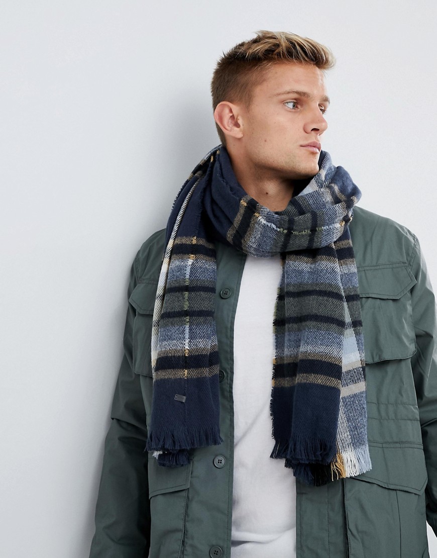 Esprit Knitted Checked Scarf - Navy