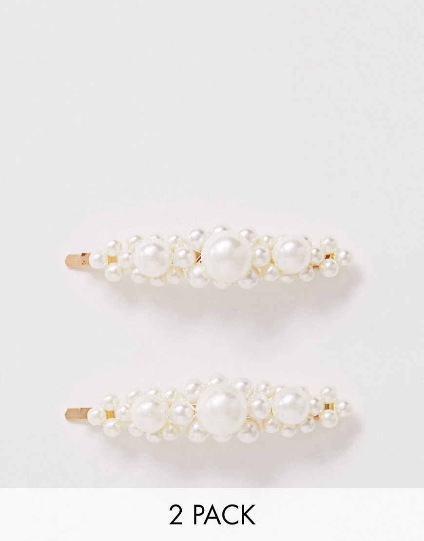 New Look 2 pack pearl cluster hairslide in white