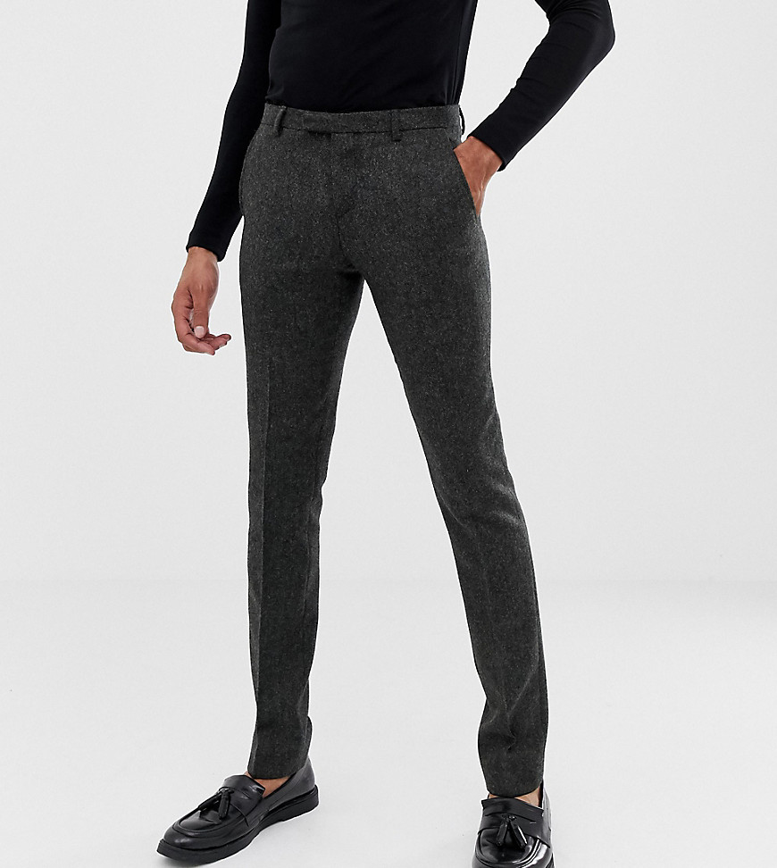 Twisted Tailor super skinny suit trouser in charcoal donegal tweed