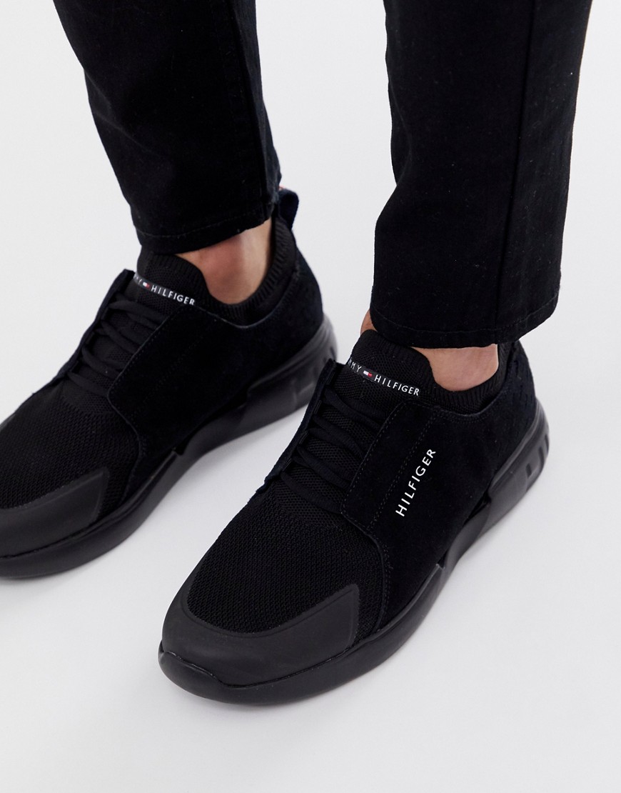 Tommy Hilfiger logo suede mesh mix trainers in black