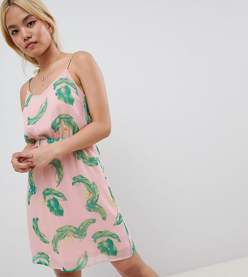 Vero Moda Petite pink tropical cami mini dress