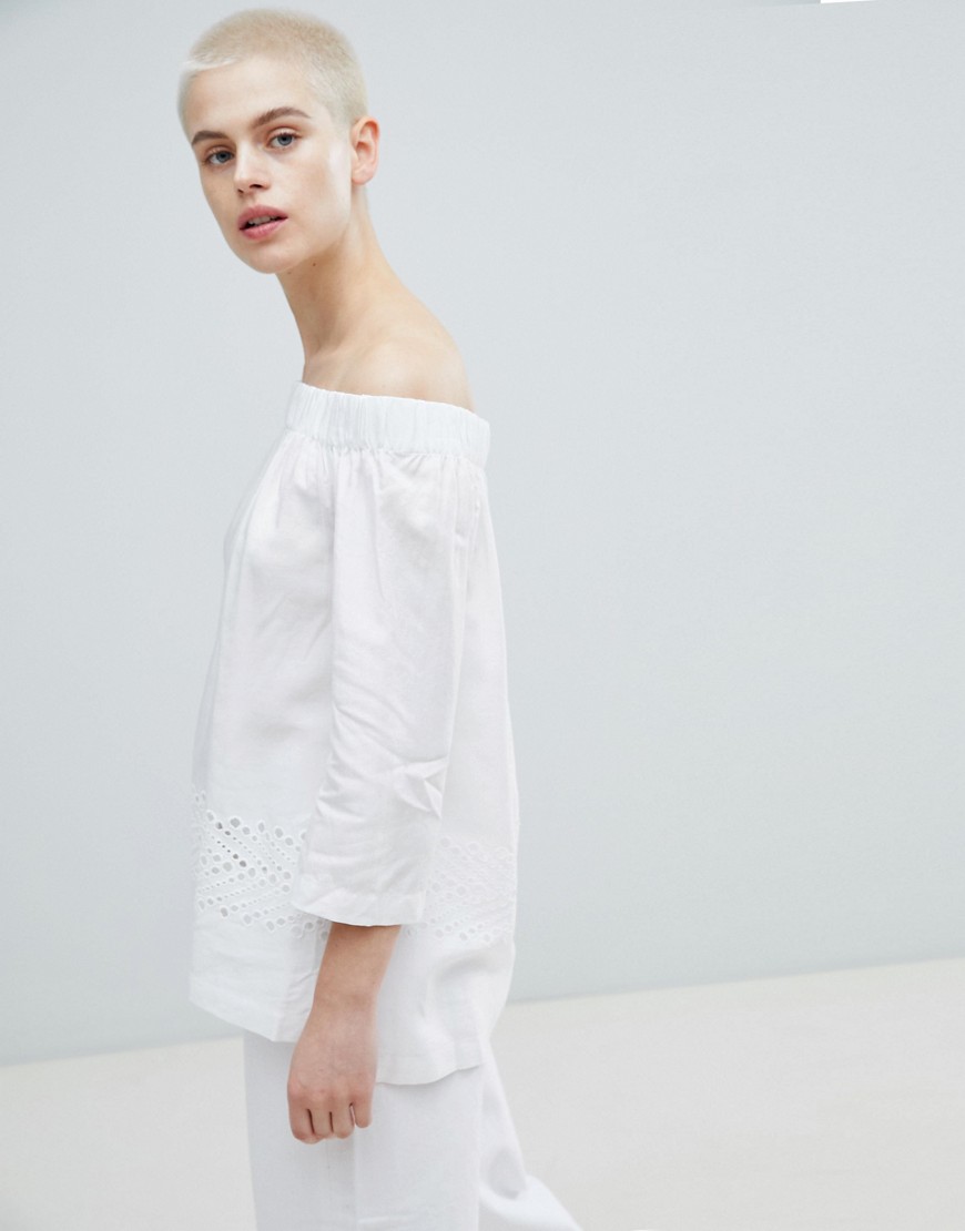 Selected Off Shoulder Lace Detail Top - Snow white