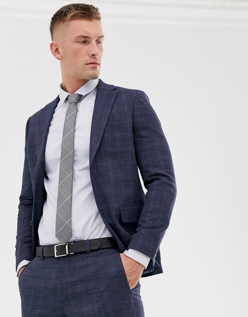 Moss London suit jacket in blue check