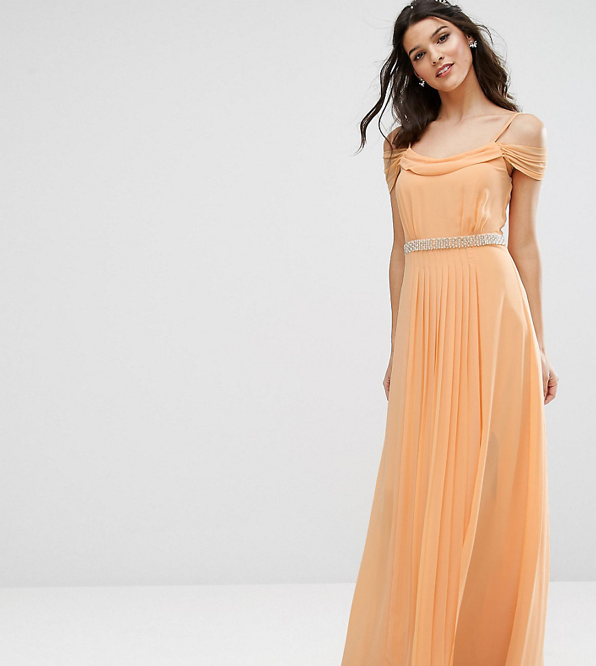 TFNC WEDDING Cold Shoulder Embellished Maxi Dress - Warm apricot