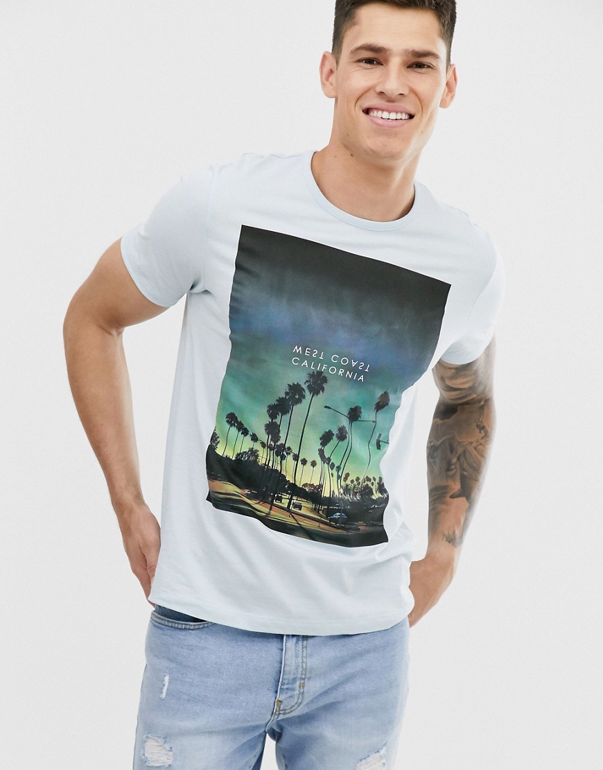 Burton Menswear t-shirt with graphic print in light blue