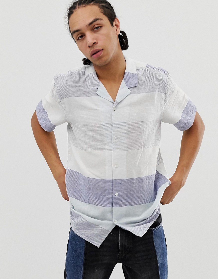 Levi's Cubano horizontal stripe short sleeve shirt revere collar in off white
