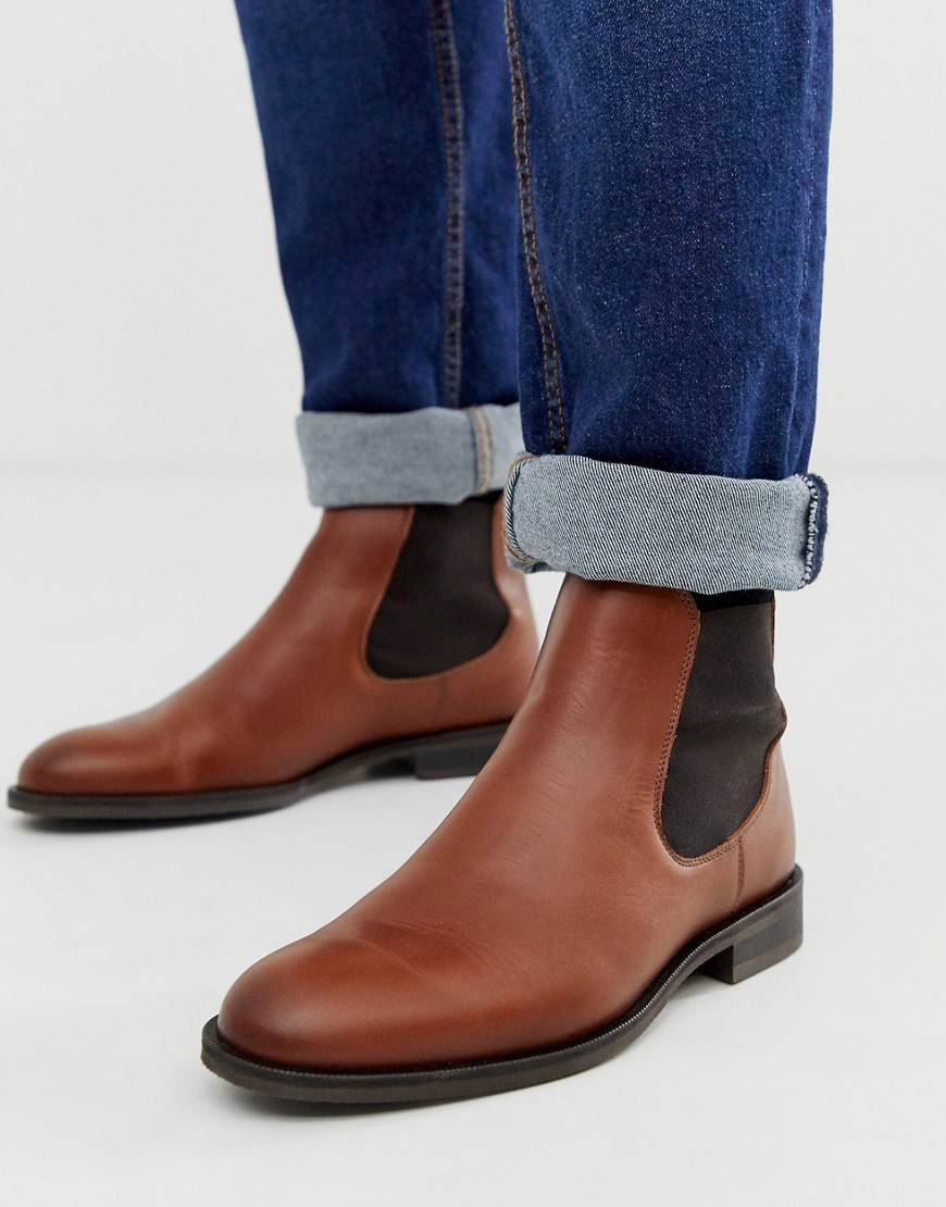 Selected Homme leather chelsea boots in tan