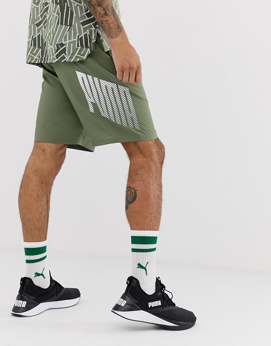 Puma training logo woven 9 inch shorts in khaki