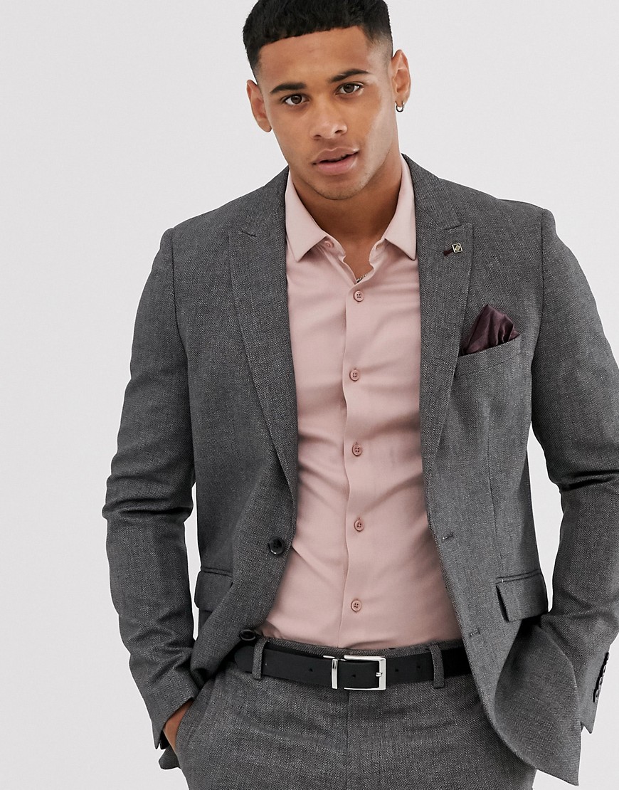 Burton Menswear slim suit jacket in mini grey check