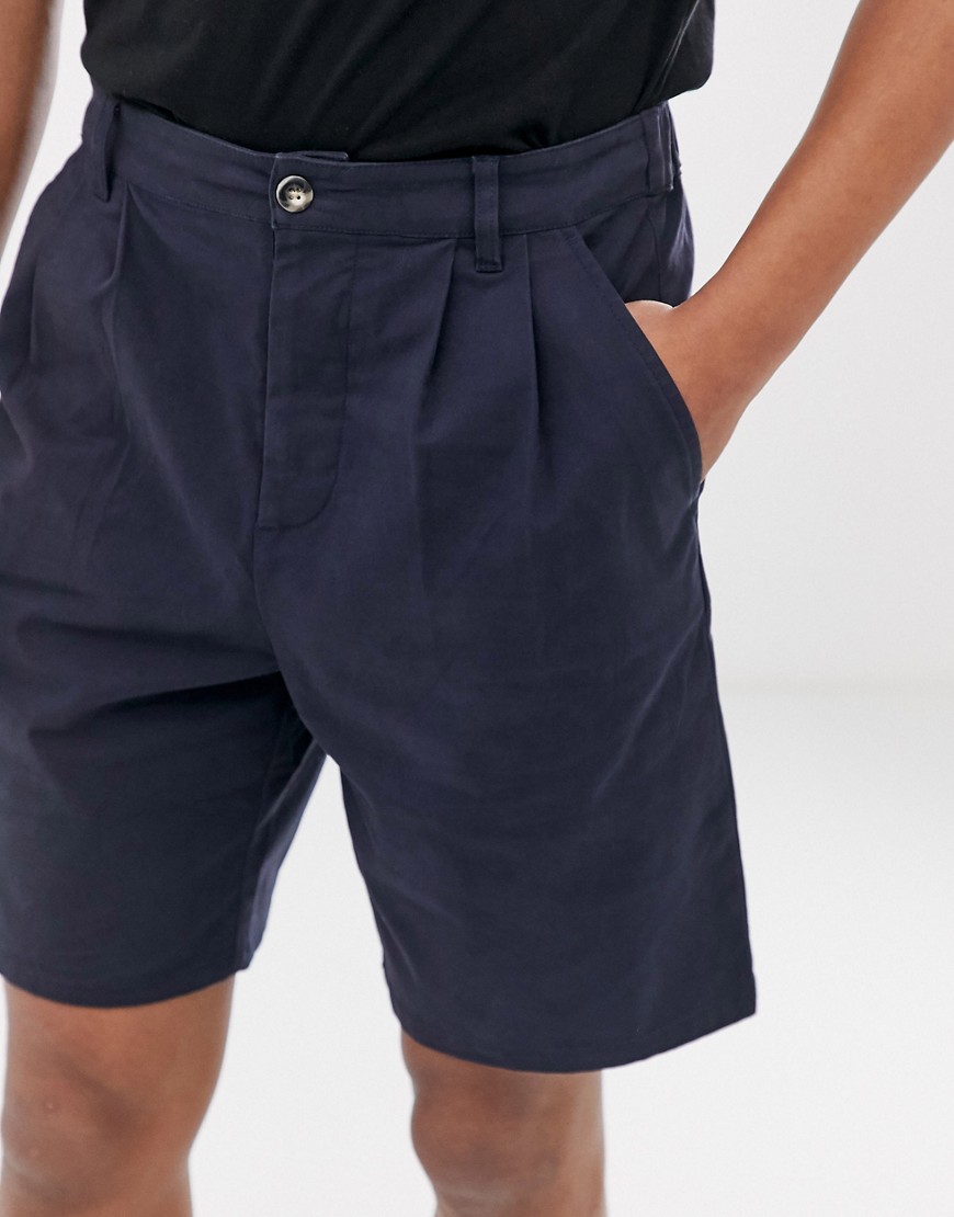 ASOS DESIGN relaxed chino shorts with pleat in navy