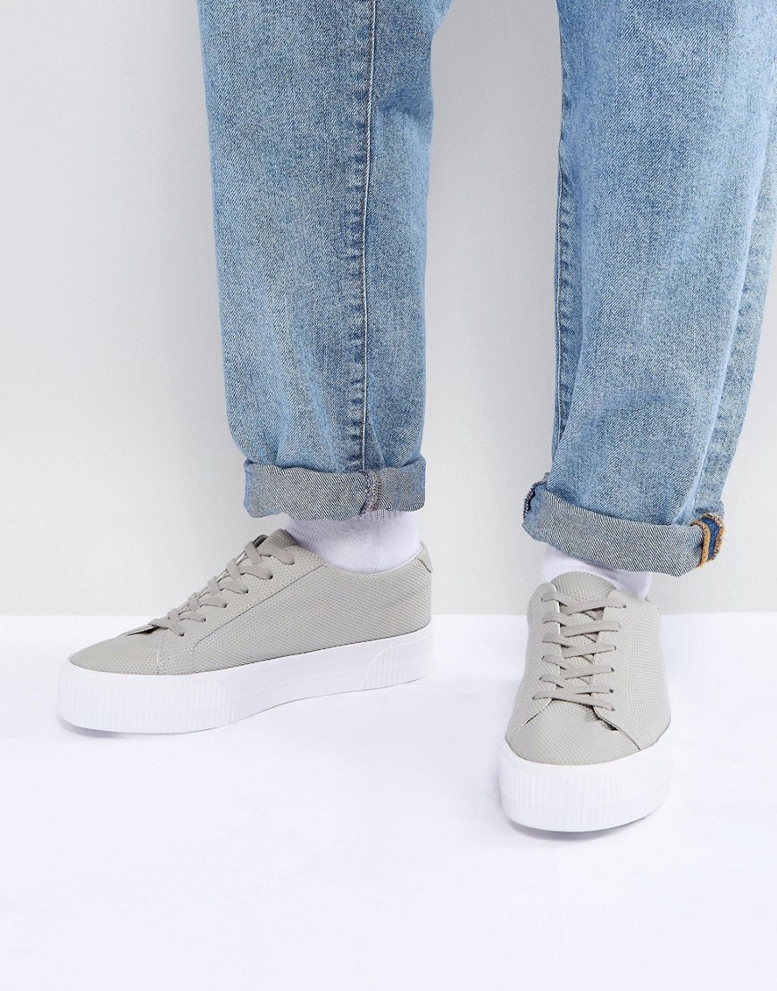 ASOS Lace Up Plimsolls In Grey Mesh With Chunky Sole - Grey