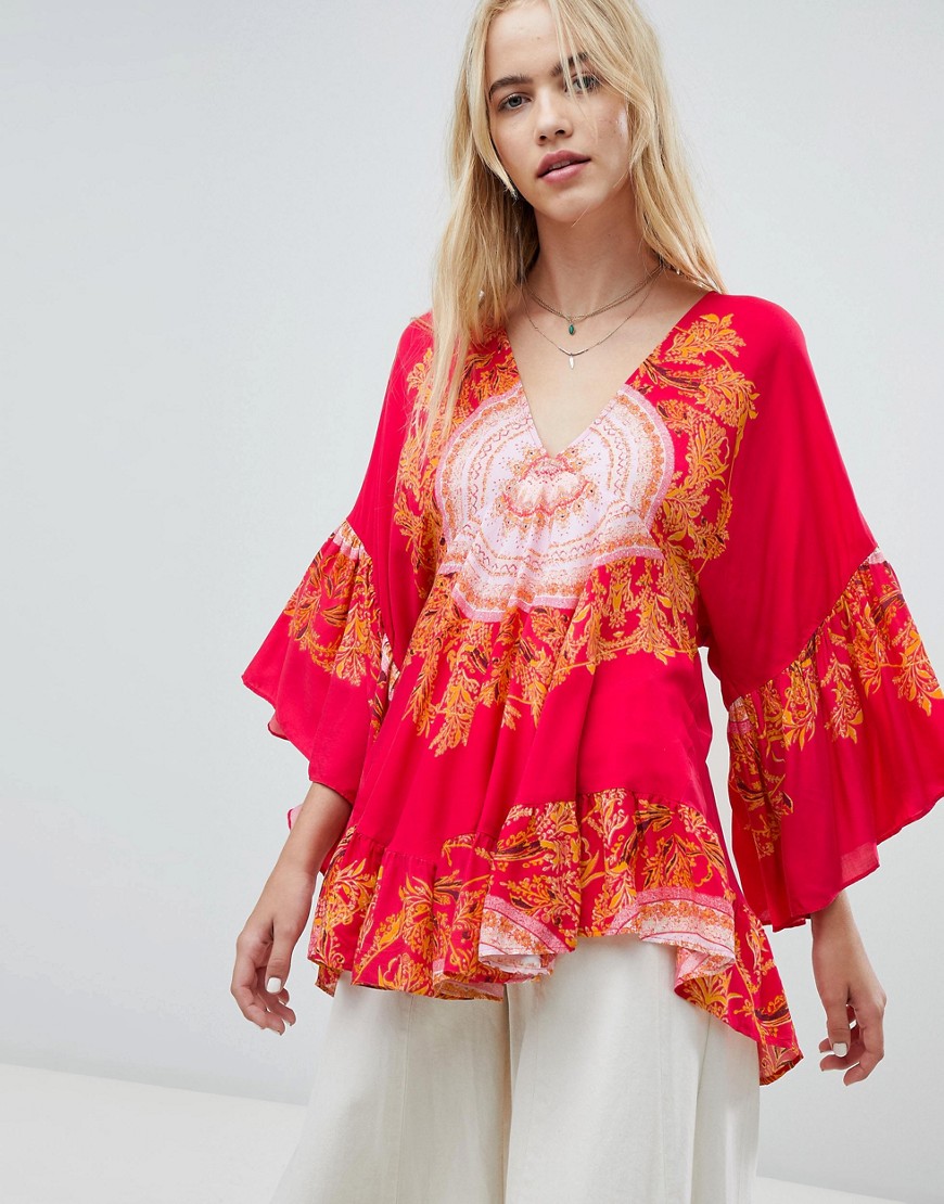 Free People Sunset Dreams printed flare sleeve blouse