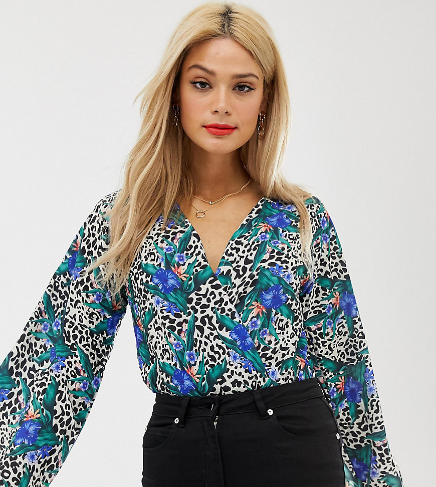 Parisian Tall wrap front body in tropical animal print