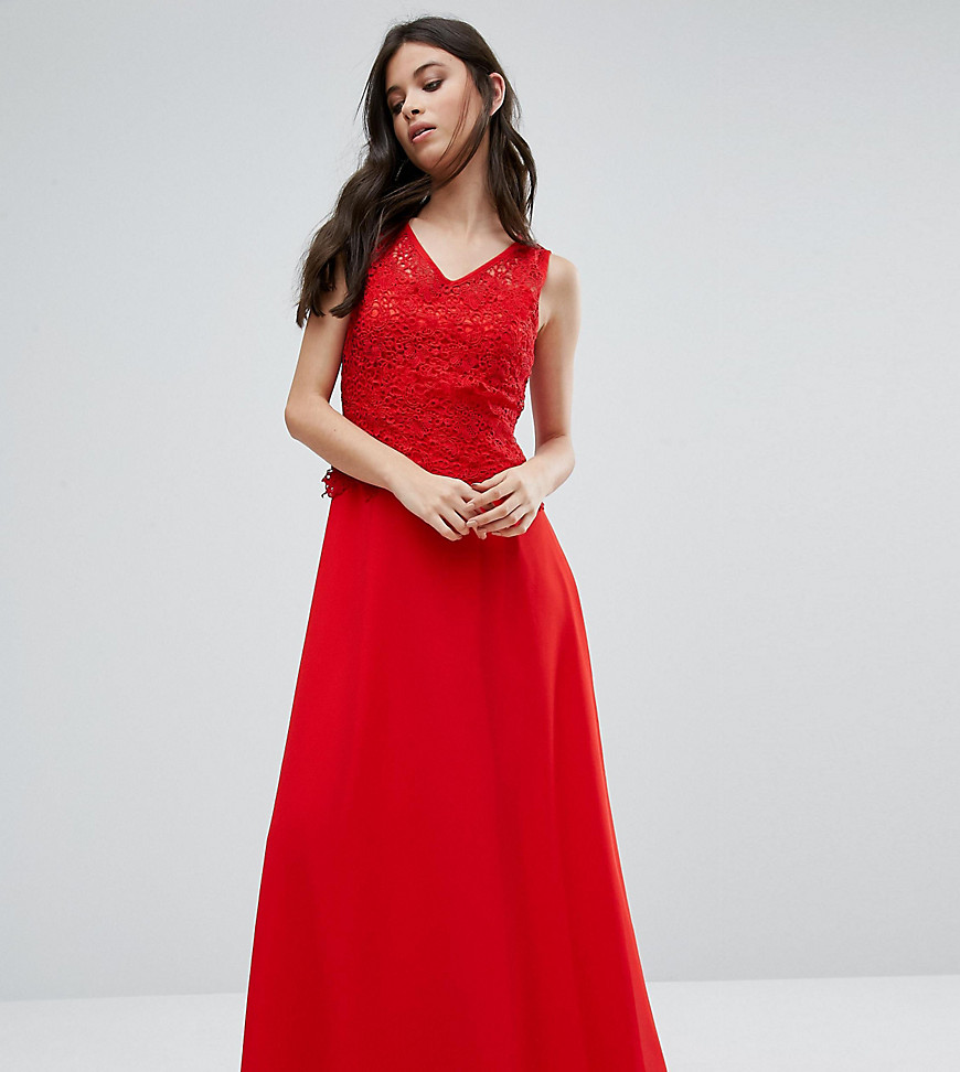 Платье макси с кружевной накладкой Yumi Petite - Красный 