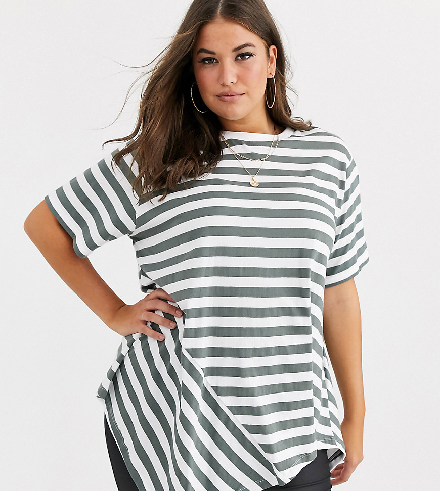 Simply Be asymmetric t-shirt in mono stripe