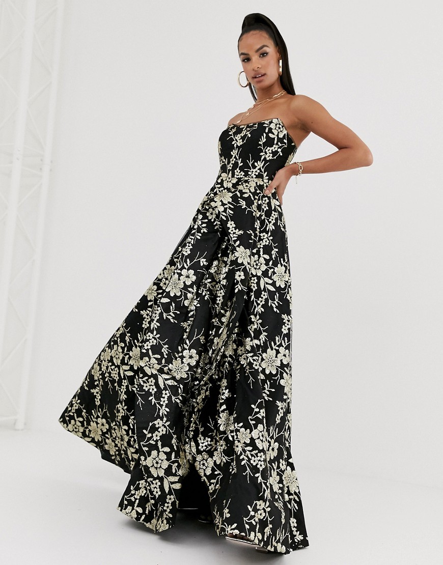 Bariano Strapless Glitter Ballgown In Black And Gold