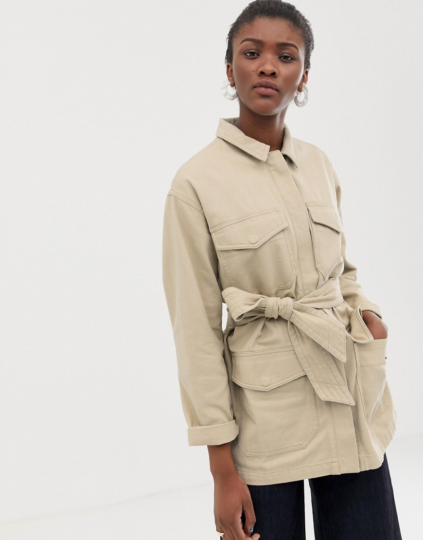 Pieces utility belted jacket