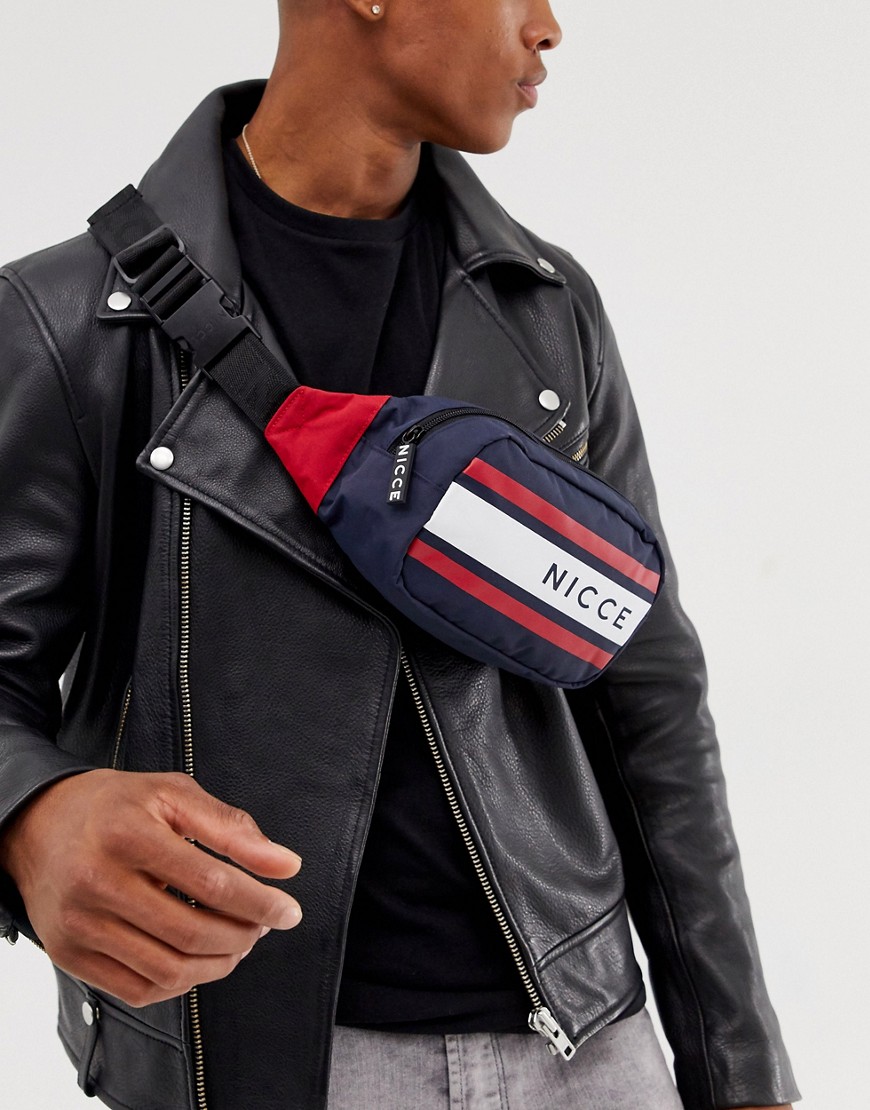 Nicce bumbag with stripe logo in navy