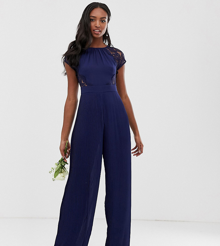 TFNC Tall lace detail jumpsuit in navy