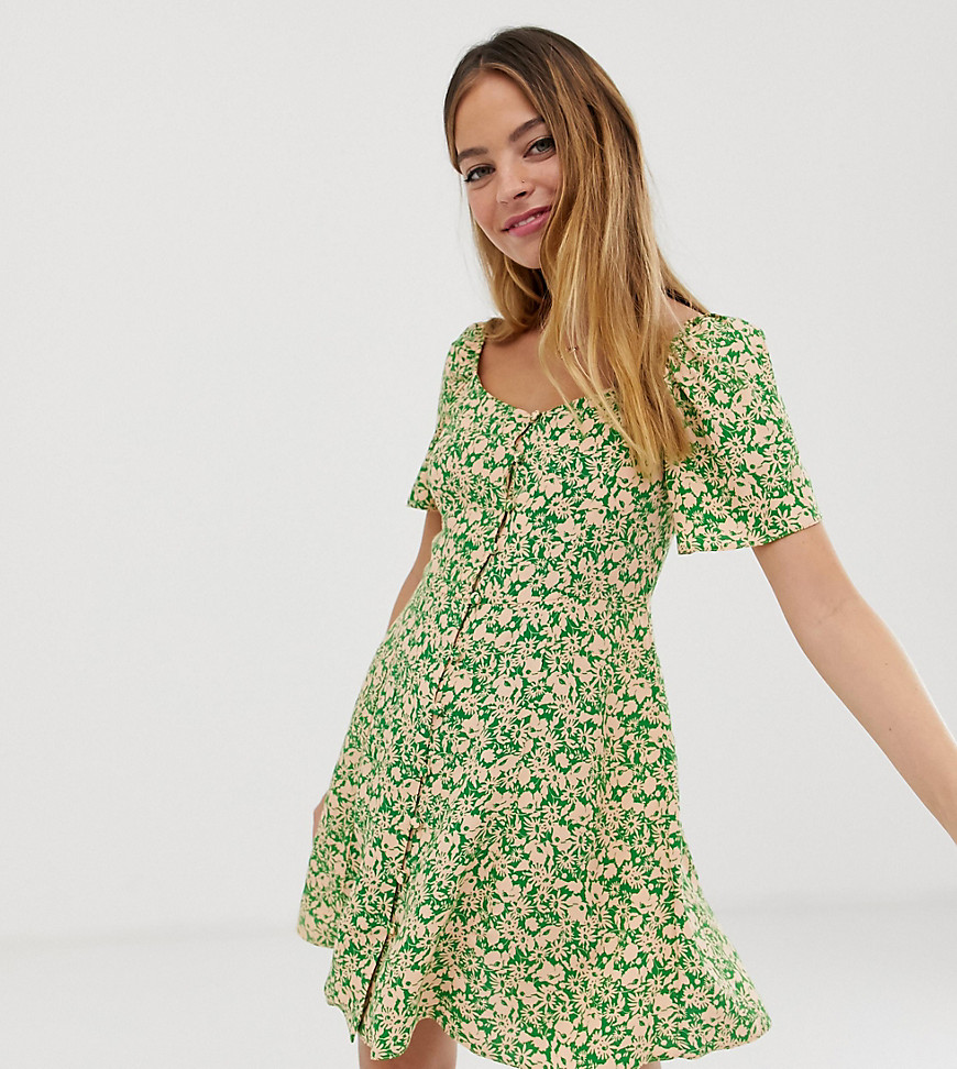 New Look Petite square neck button through dress in green