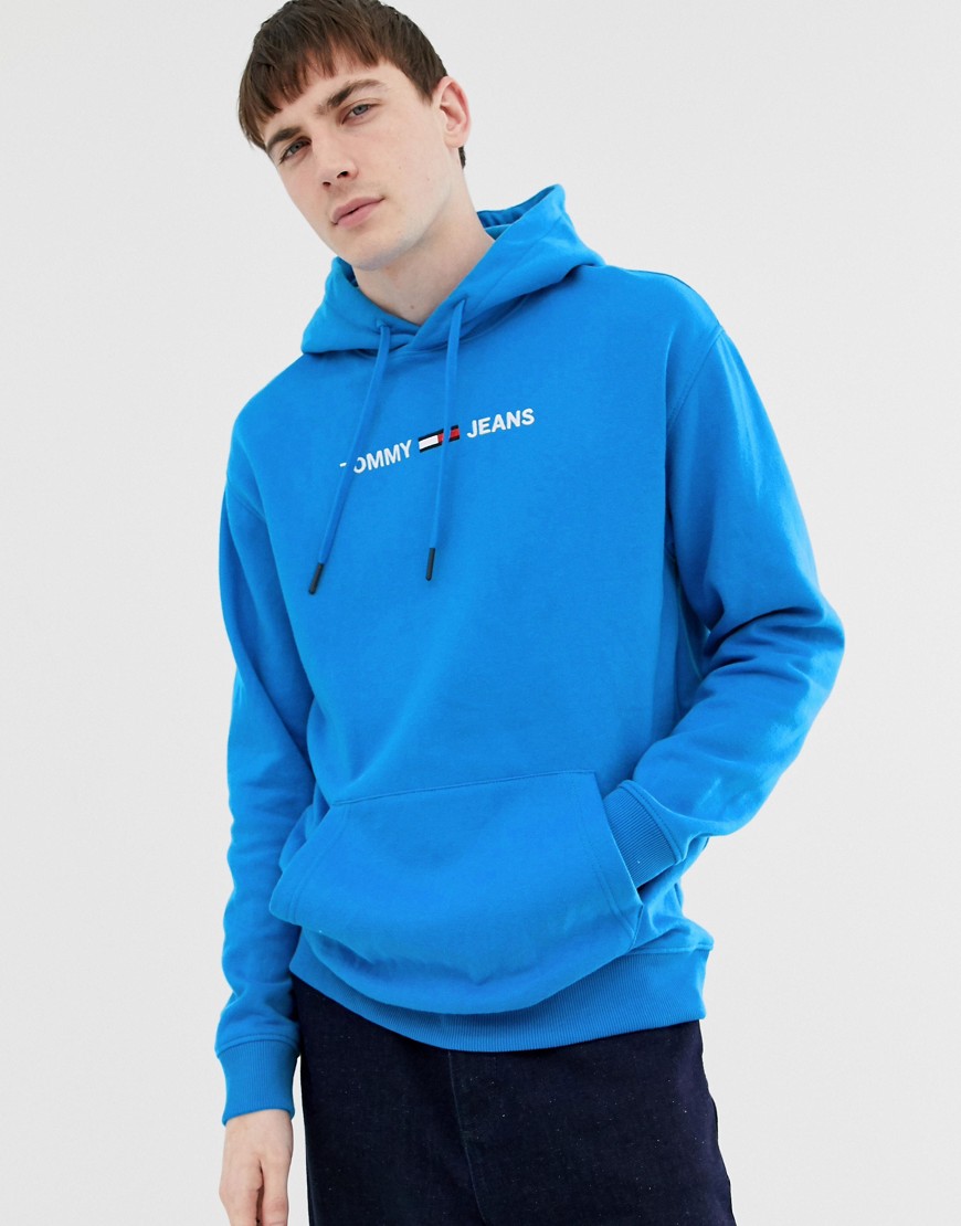 Tommy Jeans relaxed fit hoodie with small chest logo in bright blue