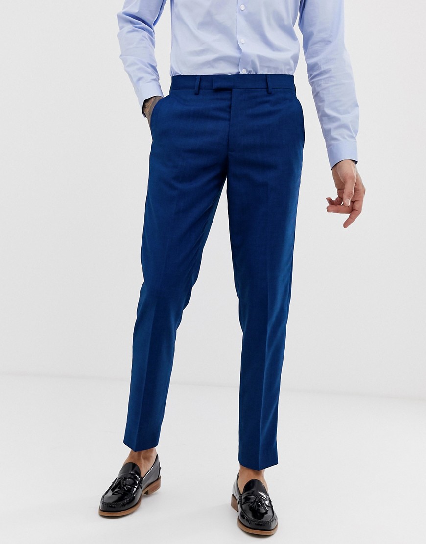 Harry Brown wedding slim fit textured blue suit trousers