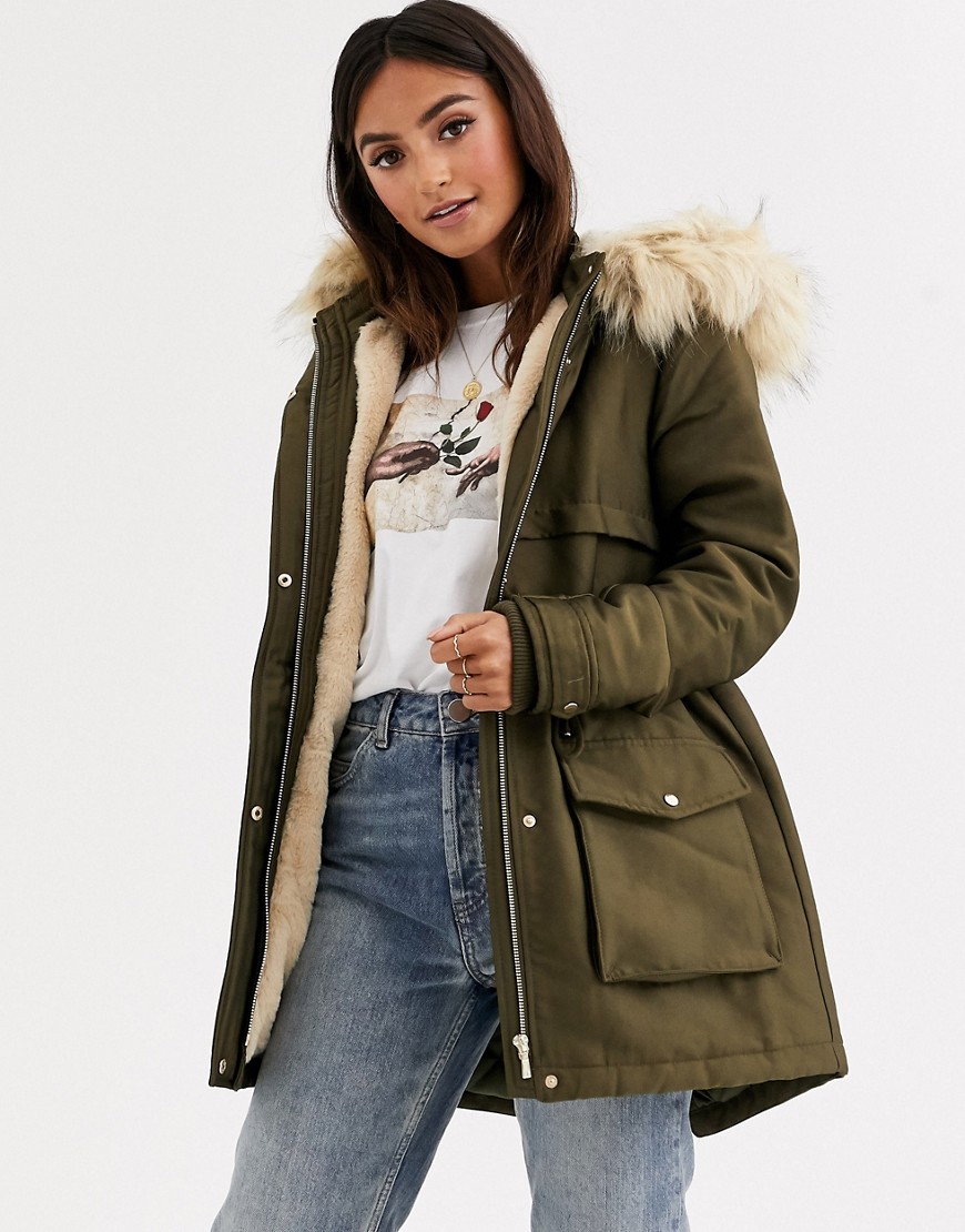 Pimkie parka with faux fur hood in green