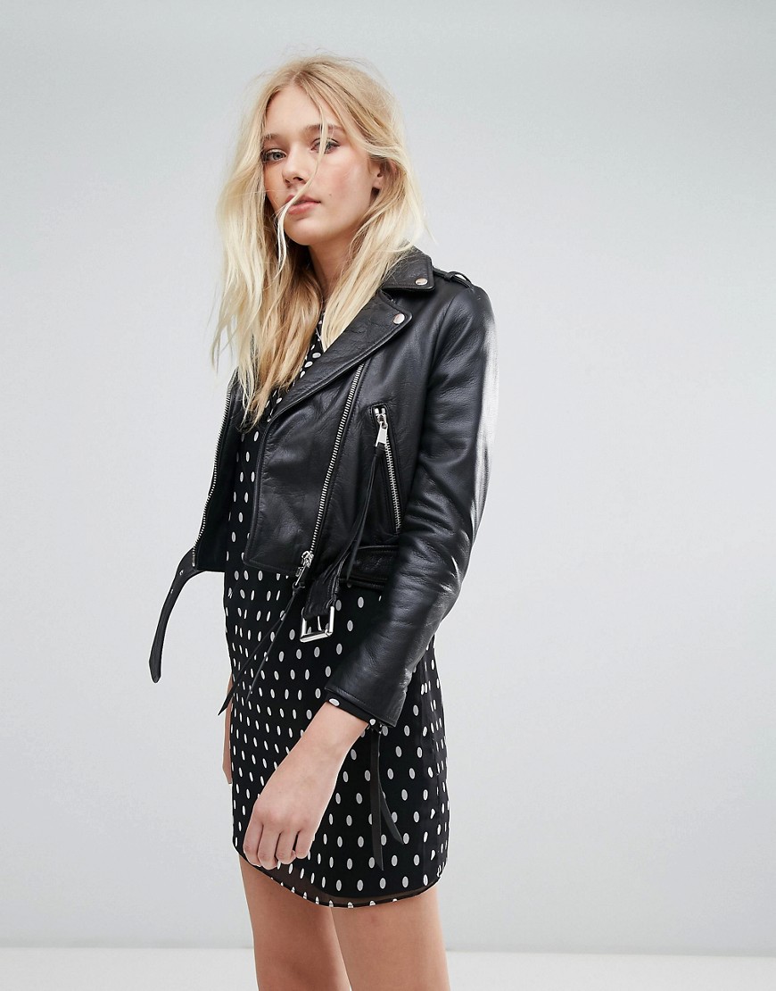 Lab Cropped Leather Jacket with Belt
