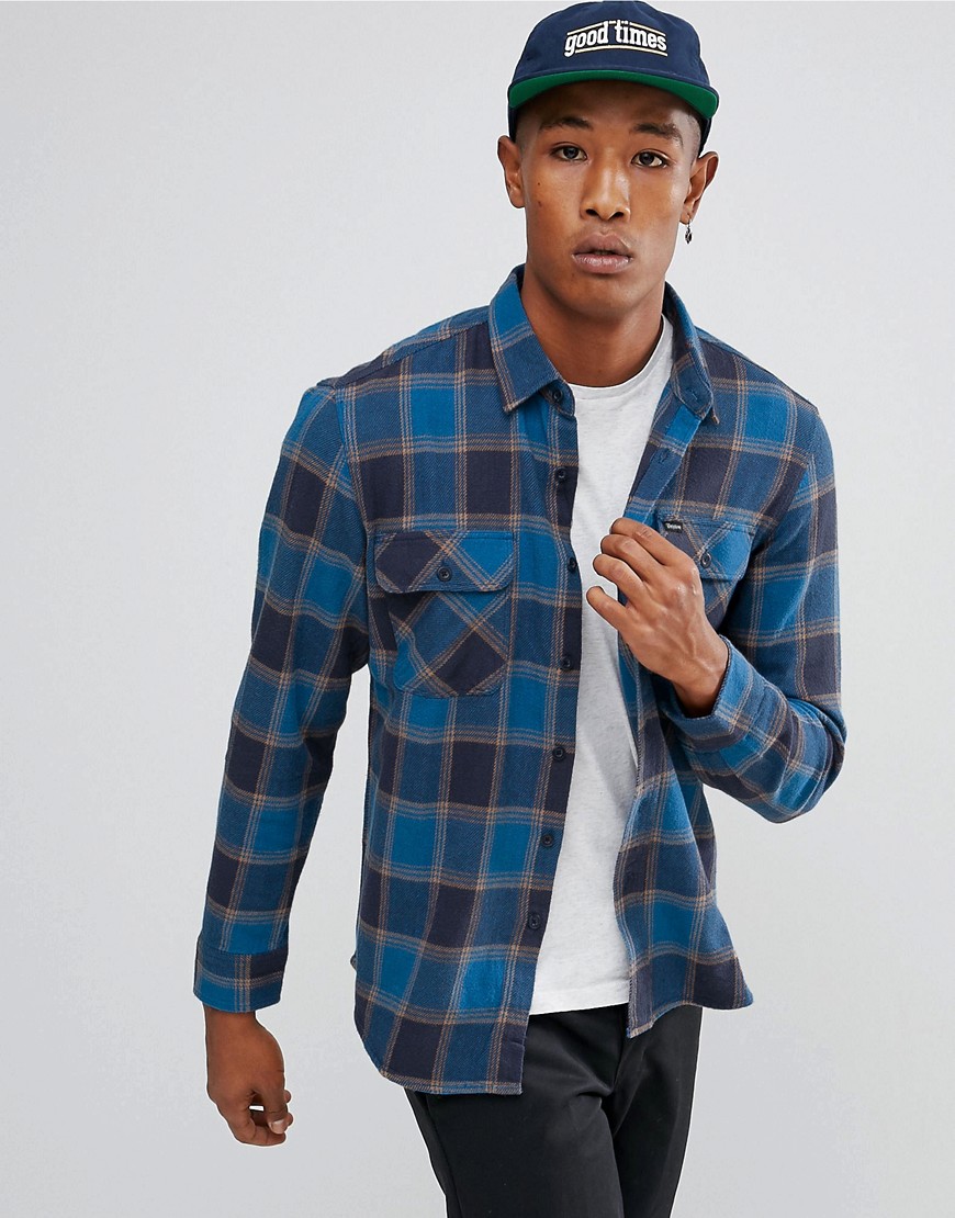 Brixton Bowery Flannel Check Shirt in Blue - Blue