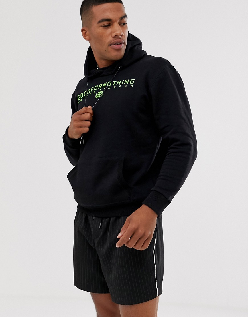 Good For Nothing hoodie with neon logo in black