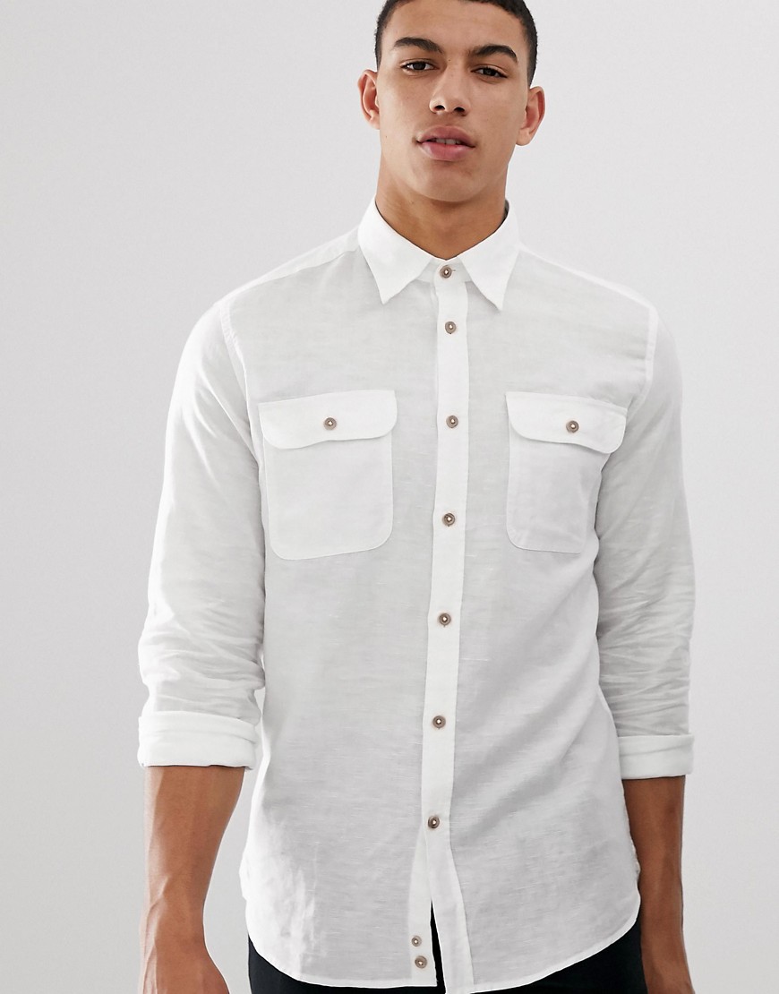 United Colors Of Benetton linen shirt with pockets in white