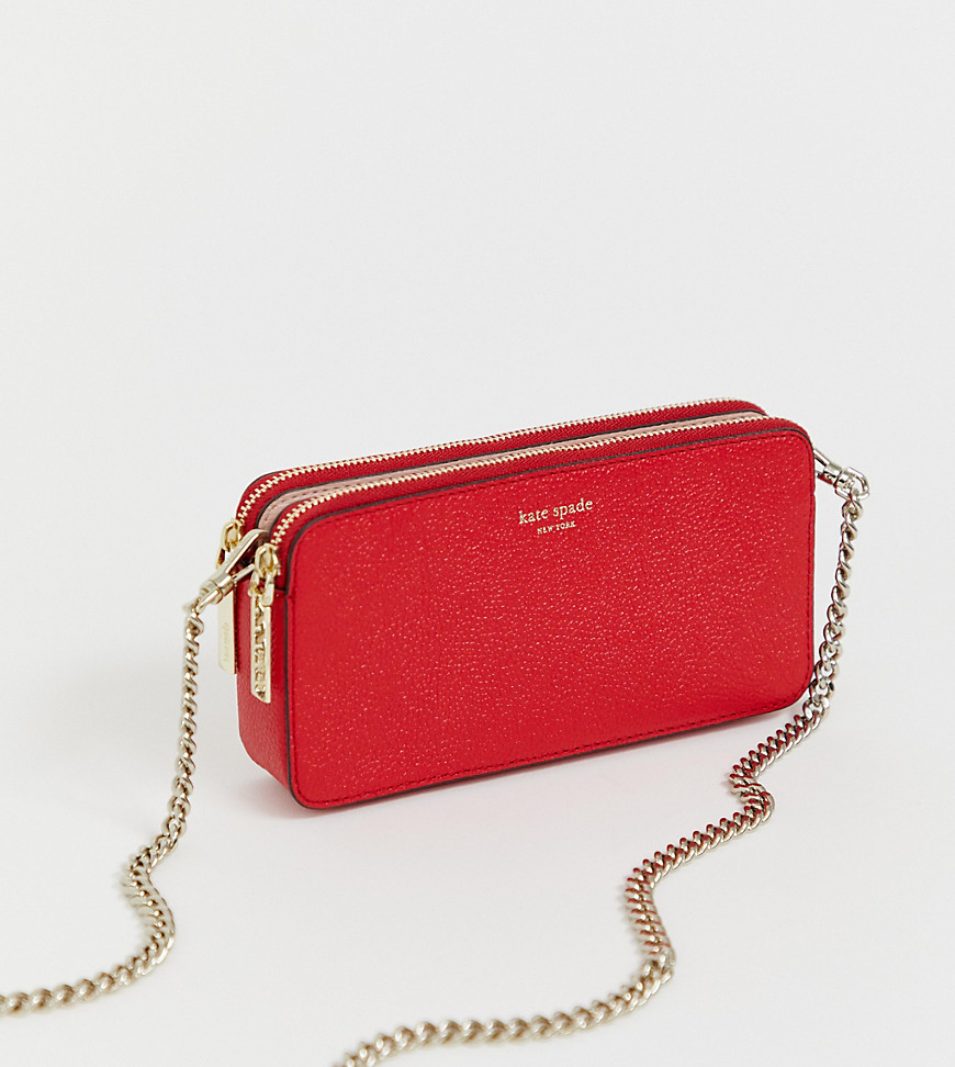 Kate Spade red leather double zip mini crossbody camera bag