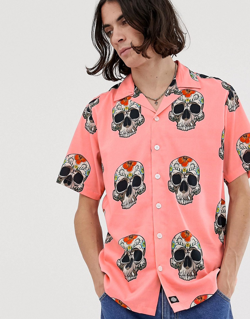 Dickies Blossvale shirt with skull print in pink