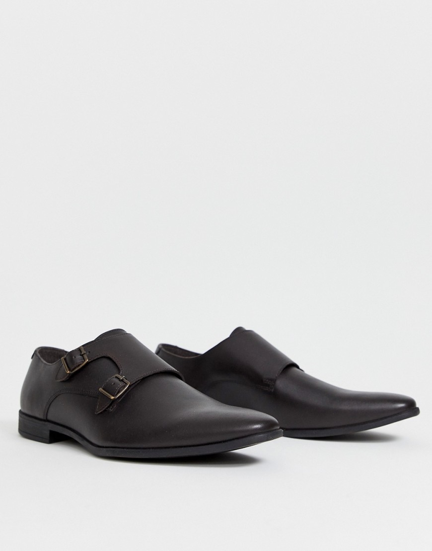 KG by Kurt Geiger double monk leather shoe in dark brown
