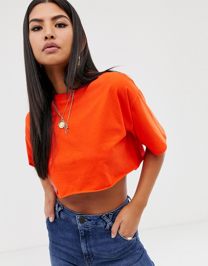 ASOS DESIGN super crop t-shirt with raw edge in red