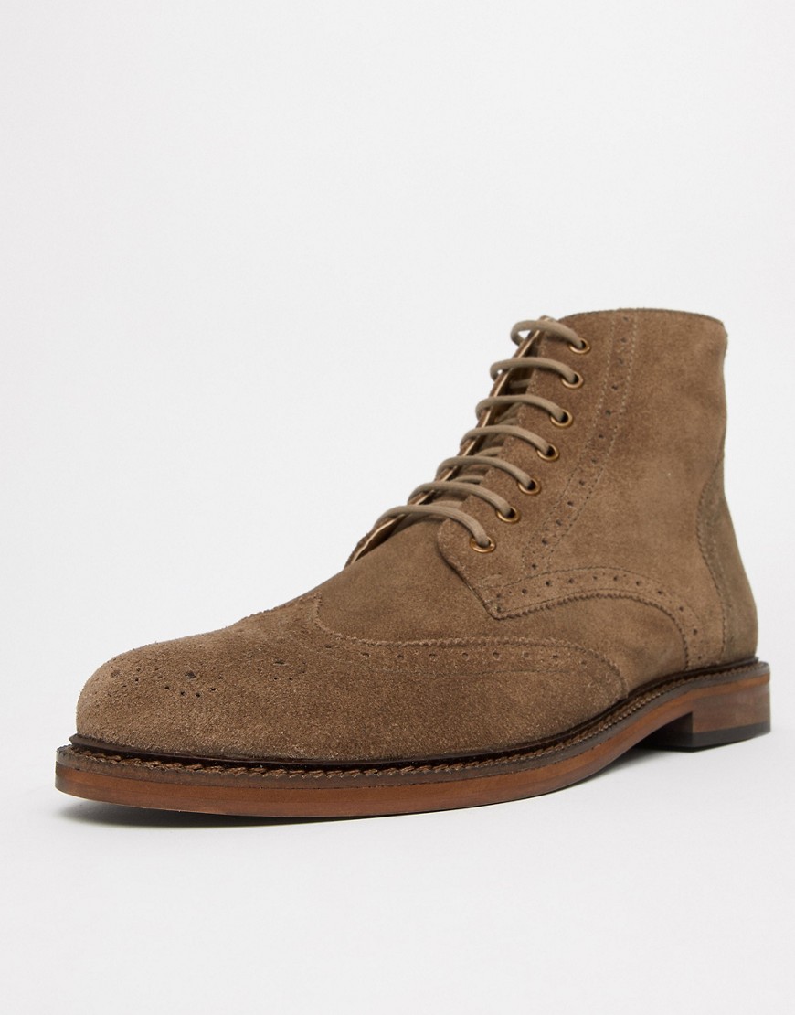 WALK London Darcy brogue boots in taupe suede