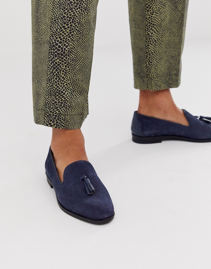 House of Hounds pointer loafers in navy embossed suede