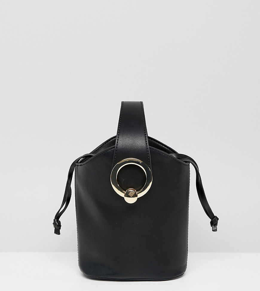 ALDO Bankston black bucket bag with gold metal hardware