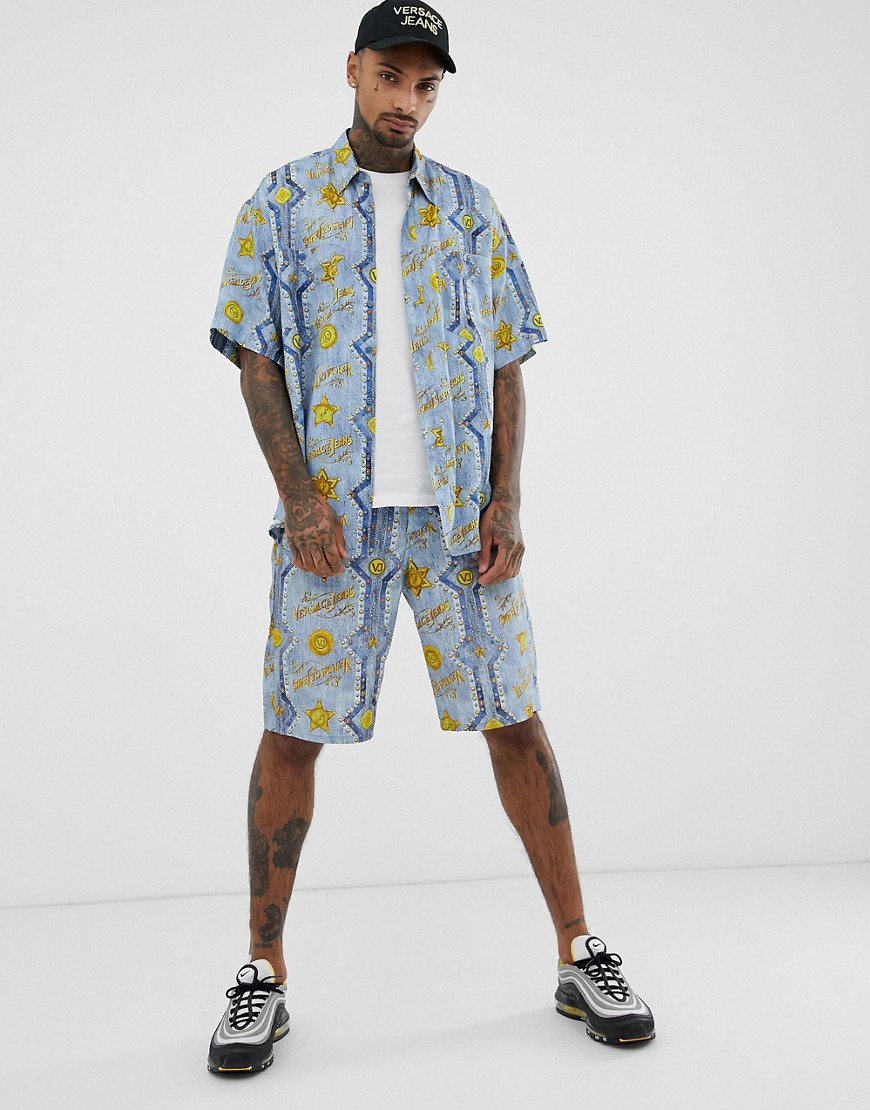 Versace Jeans co-ord shorts with all over print in blue