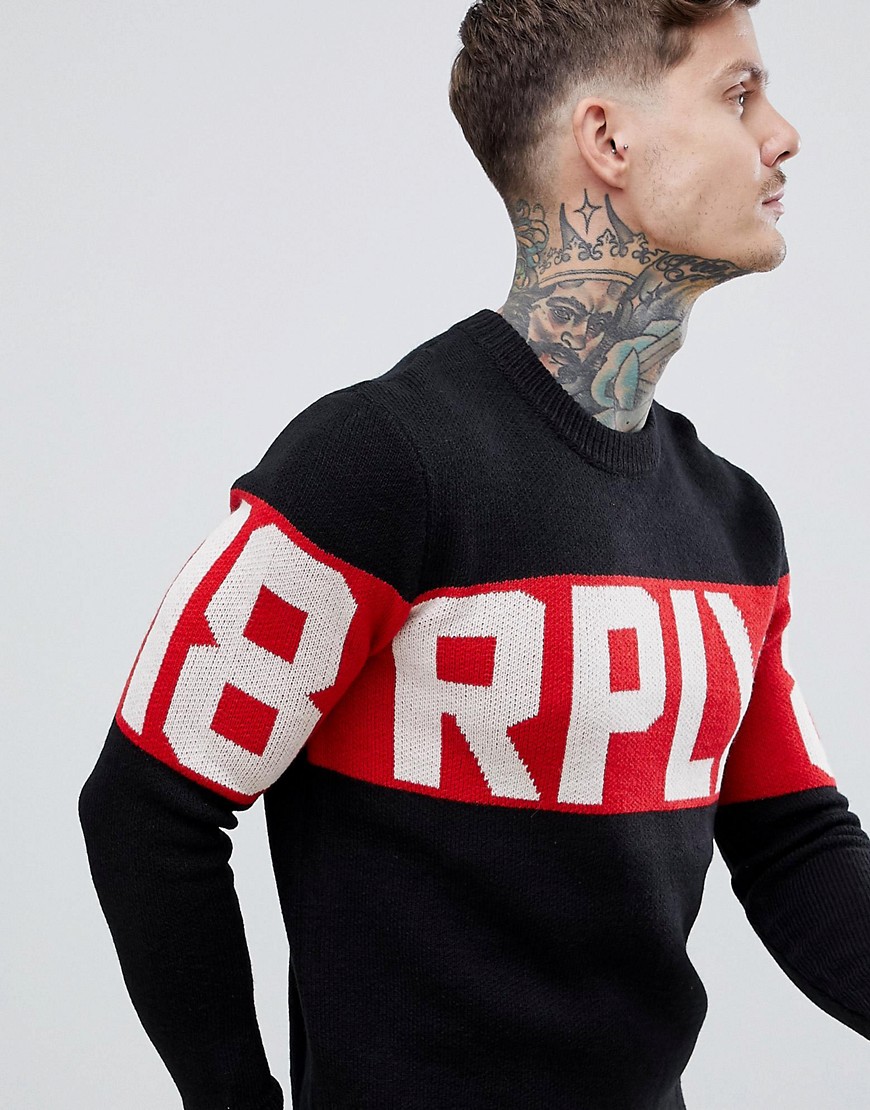 Replay block logo knitted jumper - Black