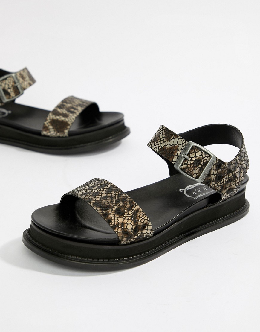 Depp Leather Flatform Sandals - Snake