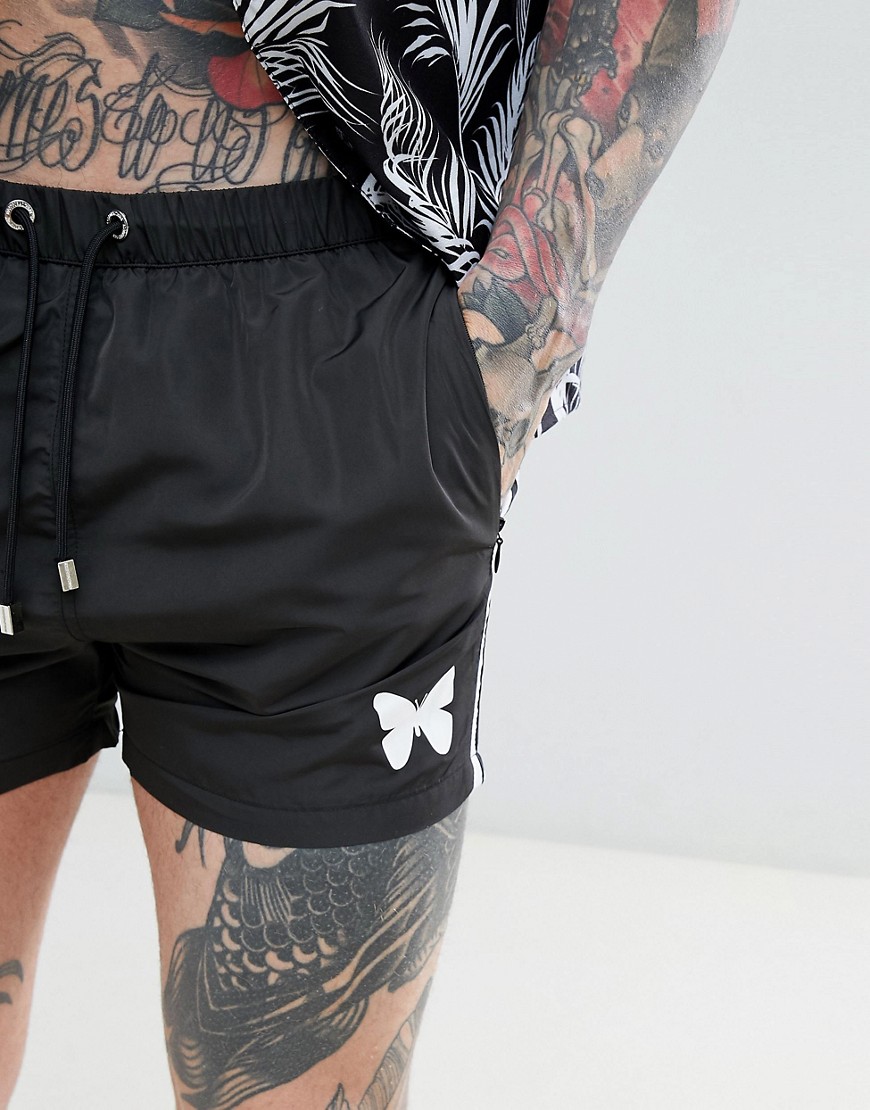 Good For Nothing swim shorts in black with side stripe