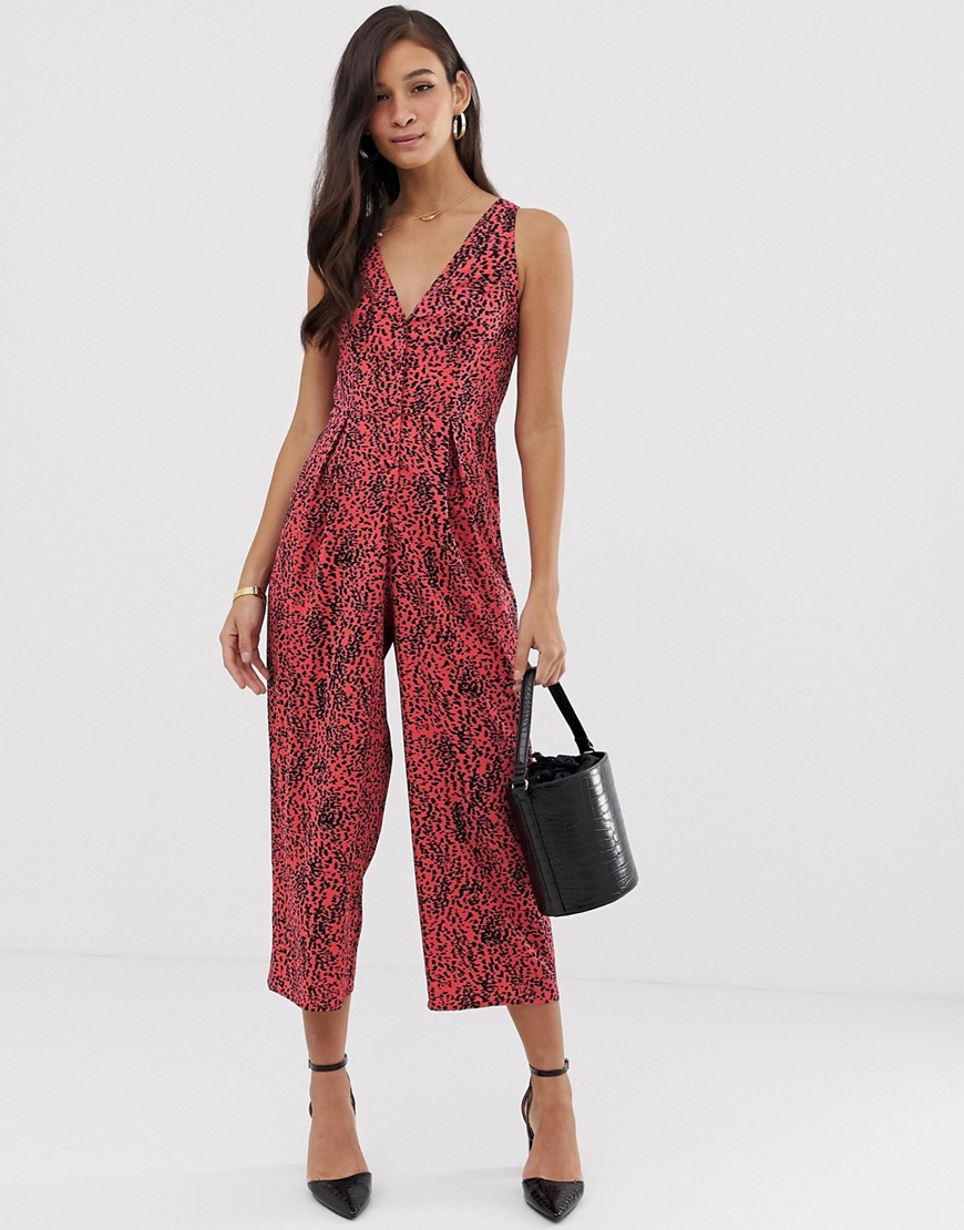 ASOS DESIGN jumpsuit with tie back detail in animal print