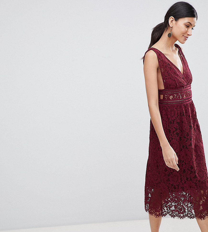 Y.A.S Tall lace midi skater dress in burgundy