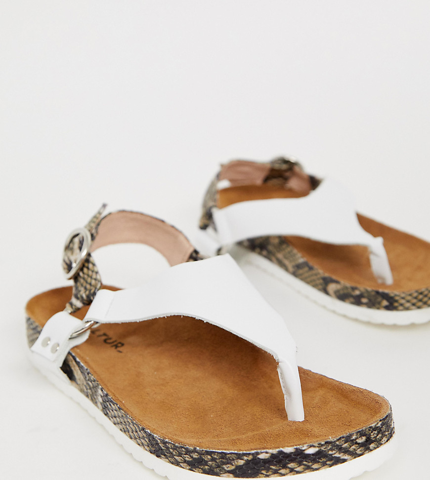 Kaltur Exclusive white leather snake mix toe thong sandals