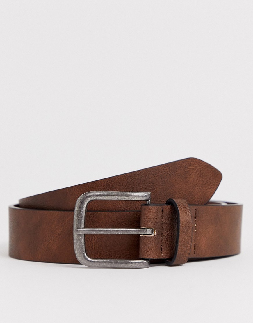 New Look faux leather jeans belt in mid brown
