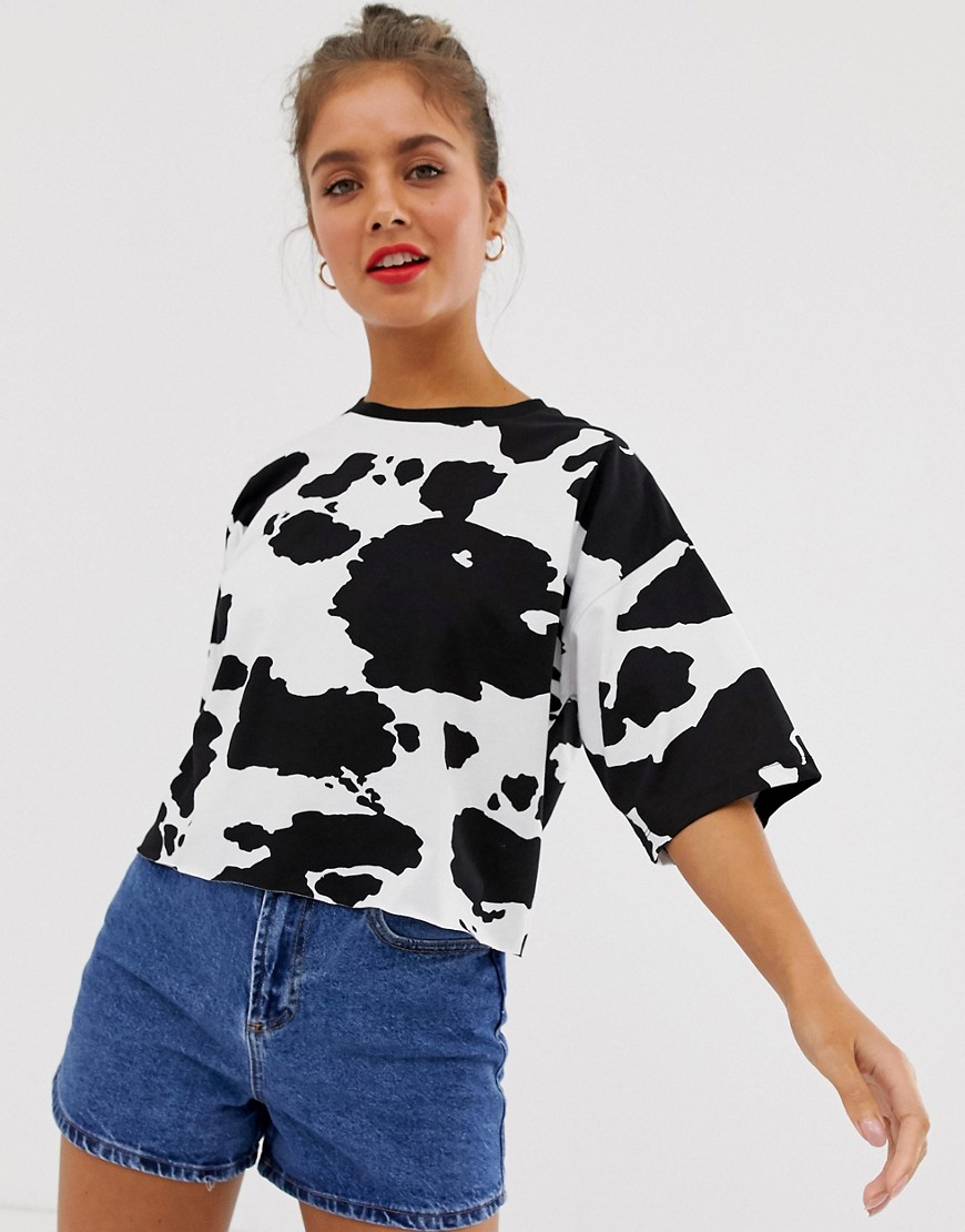 ASOS DESIGN cropped boxy t-shirt in cow print